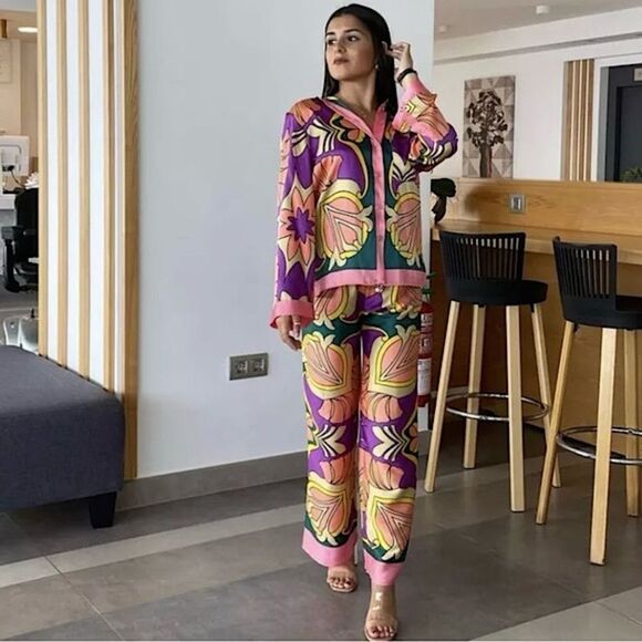 SALE 🔥 ZARA Shirt & Pants Set Geometric Print 2 Piece Matching Pant & Top - Picture 9 of 16